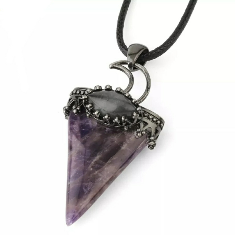 Amethyst and Labradorite Moon triangle point pendant with necklace